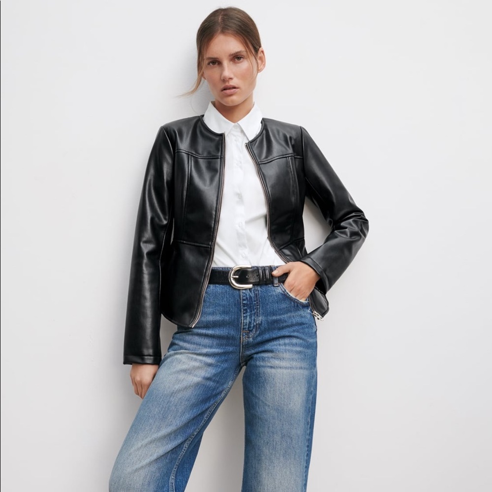 Faux leather cropped jacket